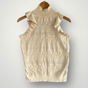 Who What Wear Ivory Ruffle Knit Top